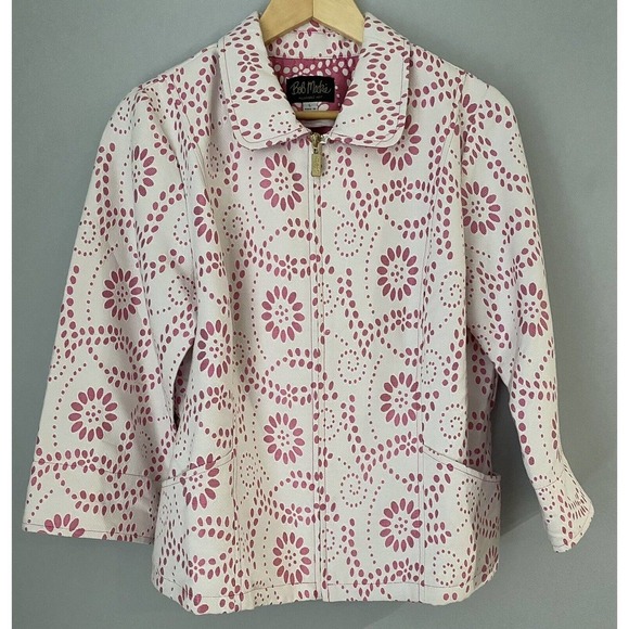 Bob Mackie Wearable Art Floral Eyelet Jacket Women's L Collared Full Zip Preppy - Picture 3 of 8